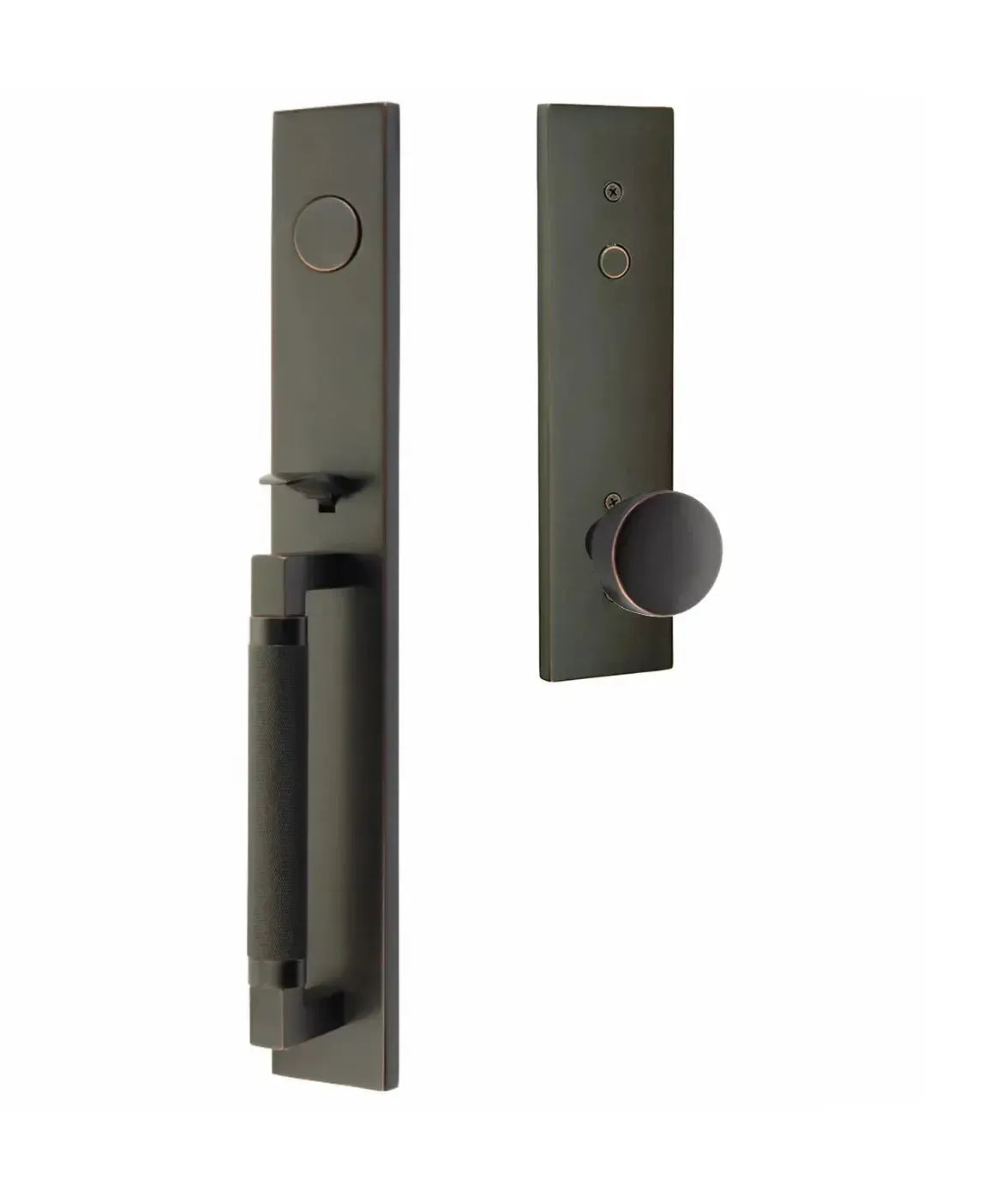Emtek Hercules Knurled Full Length Tubular Entry Set with Laurent Knob in Oil Rubbed Bronze finish