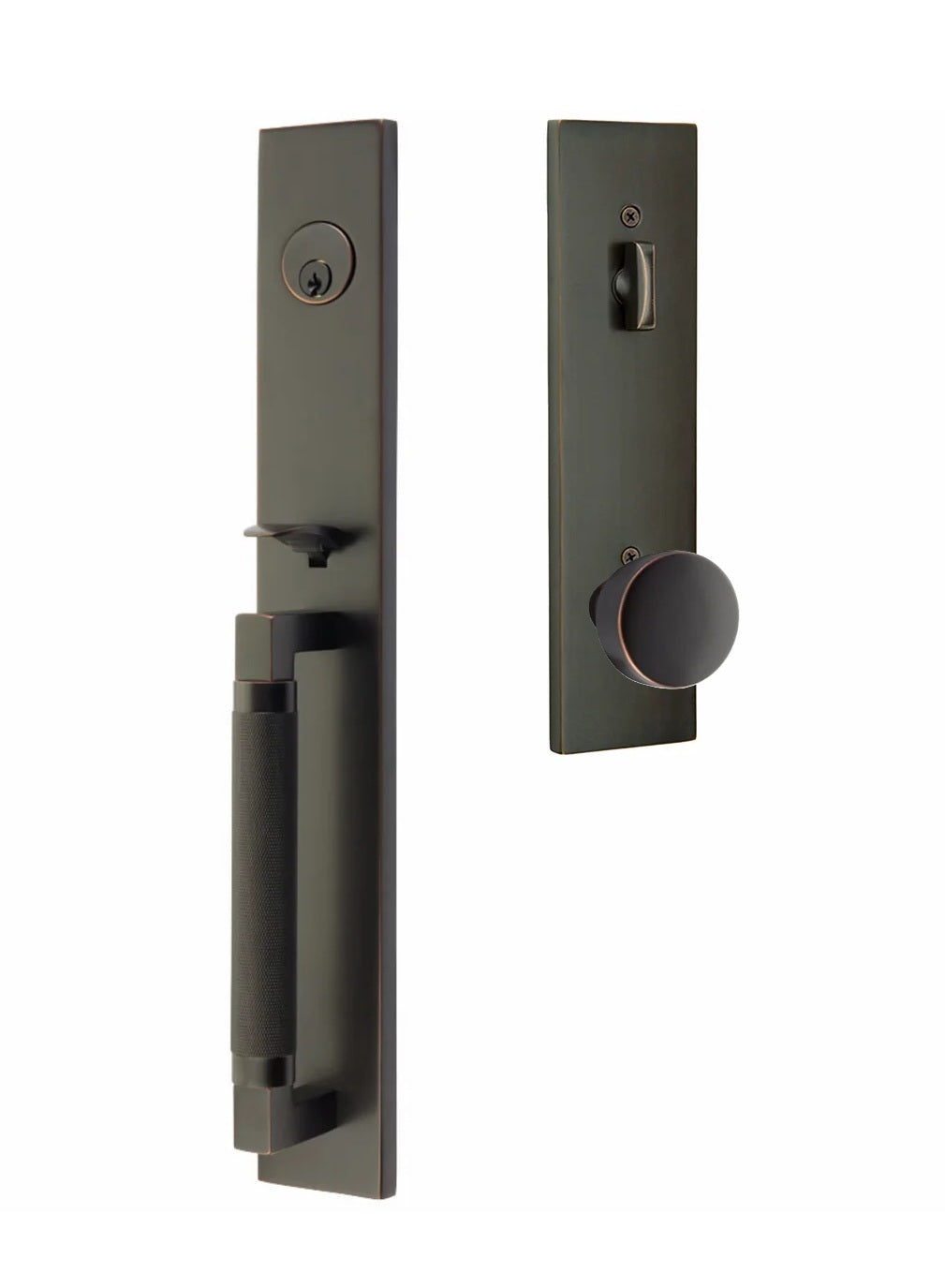 Emtek Hercules Knurled Full Length Tubular Entry Set with Laurent Knob Oil Rubbed Bronze