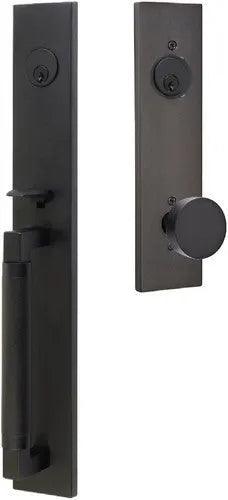 Emtek Hercules Knurled Full Length Tubular Entry Set with Round Knob in Flat Black finish