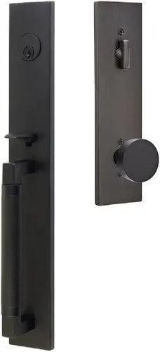 Emtek Hercules Knurled Full Length Tubular Entry Set with Round Knob in Flat Black finish