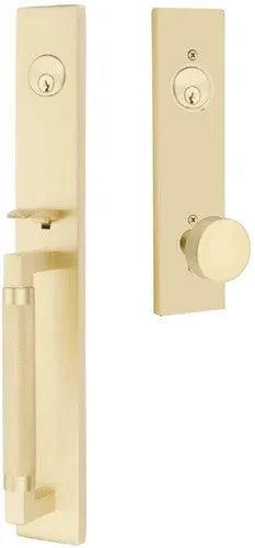 Emtek Hercules Knurled Full Length Tubular Entry Set with Round Knob in Satin Brass finish