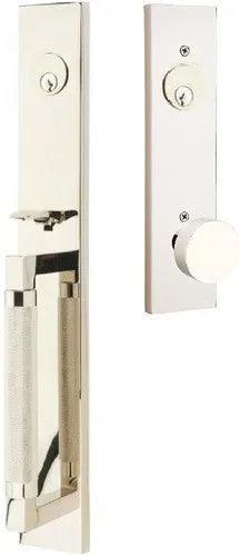 Emtek Hercules Knurled Full Length Tubular Entry Set with Round Knob in Satin Nickel finish