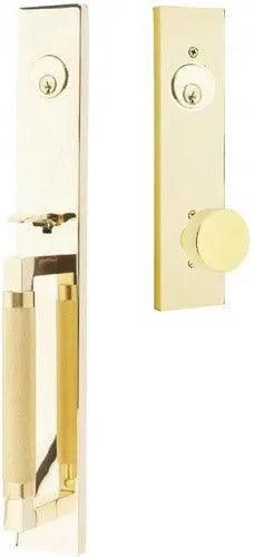 Emtek Hercules Knurled Full Length Tubular Entry Set with Round Knob in Unlacquered Brass finish