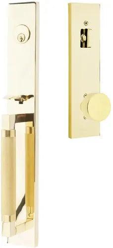 Emtek Hercules Knurled Full Length Tubular Entry Set with Round Knob in Unlacquered Brass finish