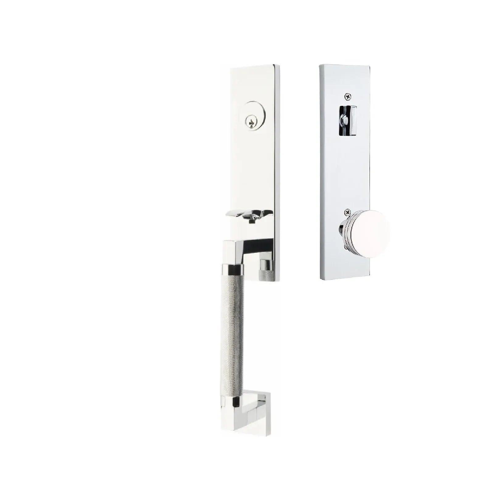 Emtek Hercules Knurled Monolithic Tubular Entry Set with Bern Knob Polished Chrome