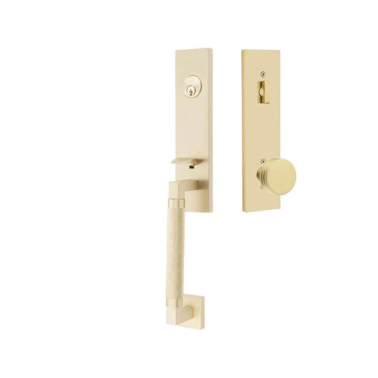 Emtek Hercules Knurled Monolithic Tubular Entry Set with Bern Knob Satin Brass