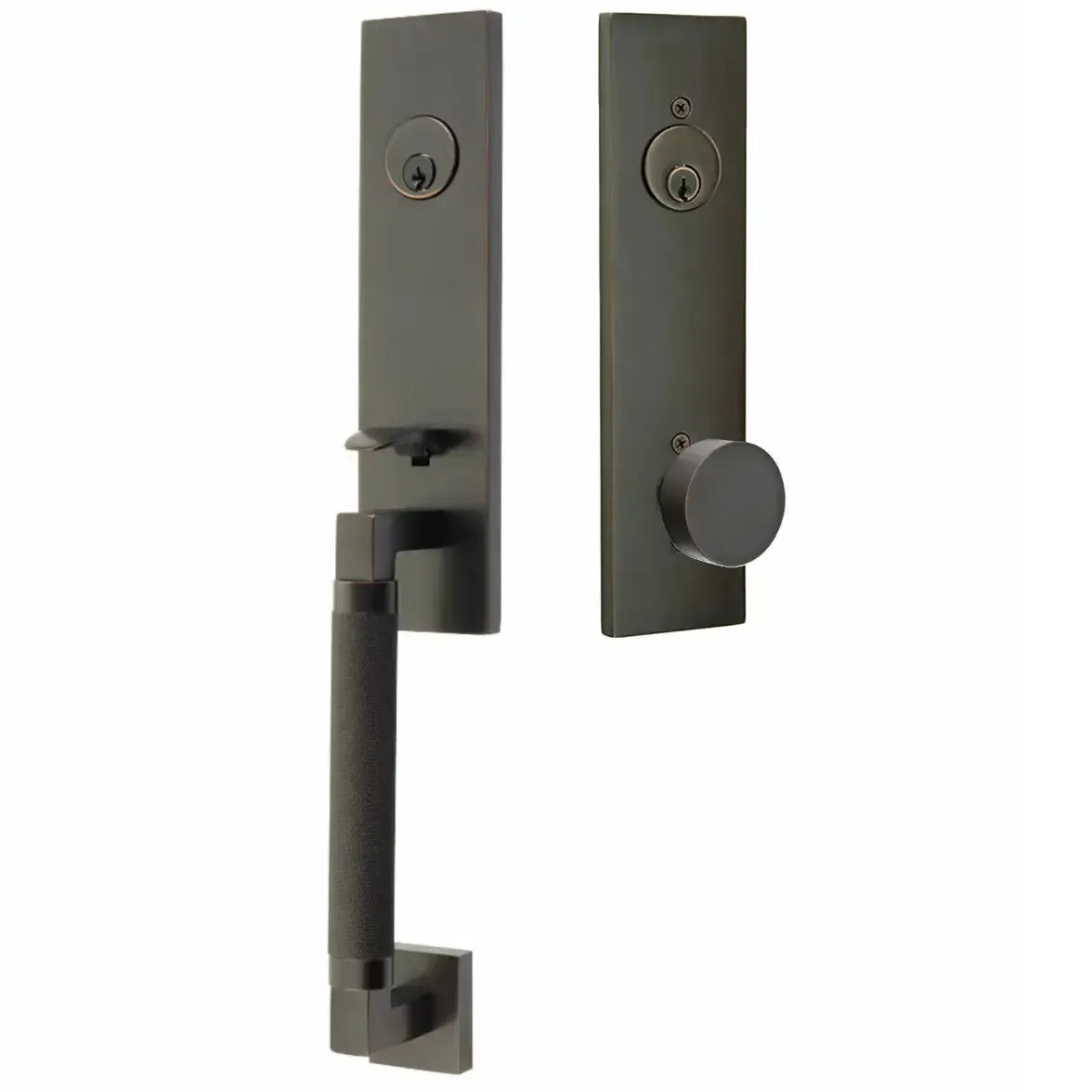 Emtek Hercules Knurled Monolithic Tubular Entry Set with Round Knob in Oil Rubbed Bronze finish
