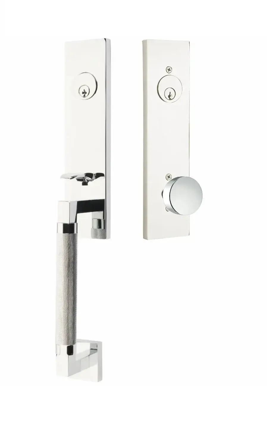 Emtek Hercules Knurled Monolithic Tubular Entry Set with Round Knob in Polished Chrome finish