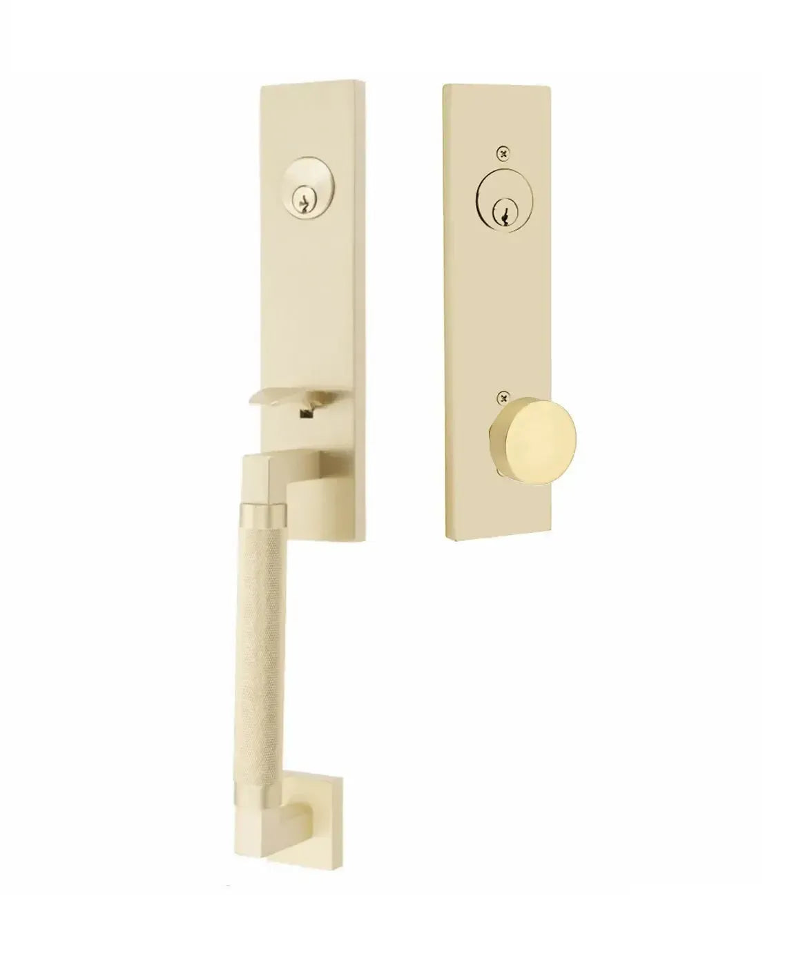 Emtek Hercules Knurled Monolithic Tubular Entry Set with Round Knob in Satin Brass finish