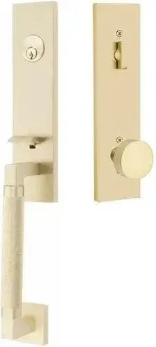 Emtek Hercules Knurled Monolithic Tubular Entry Set with Round Knob in Satin Brass finish