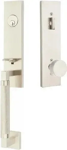 Emtek Hercules Knurled Monolithic Tubular Entry Set with Round Knob in Satin Nickel finish