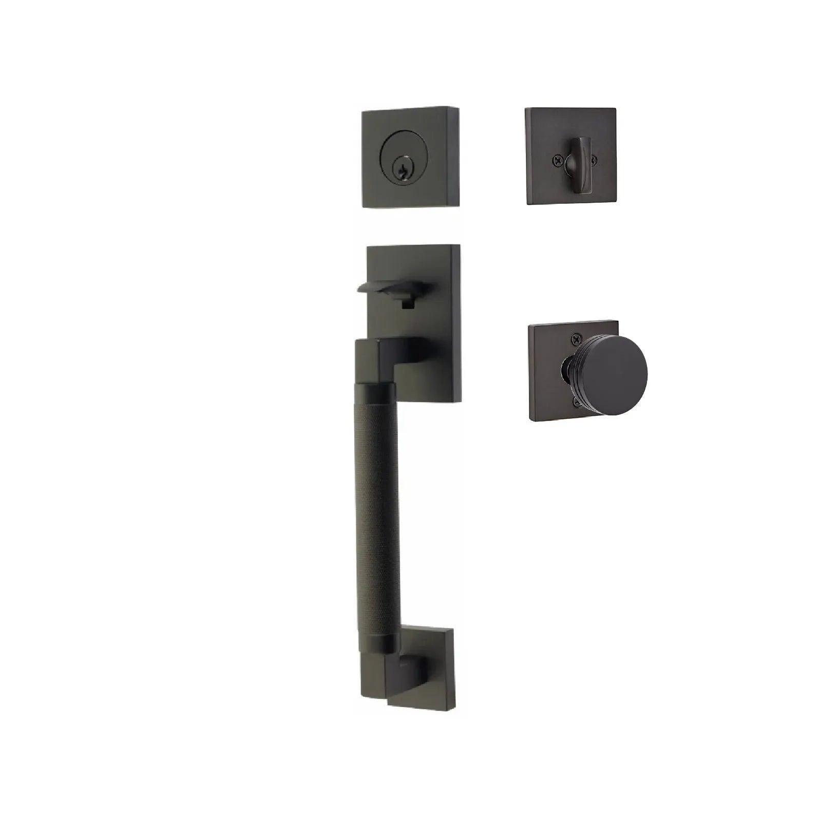 Emtek Hercules Knurled Sectional Tubular Entry Set with Bern Knob Flat Black