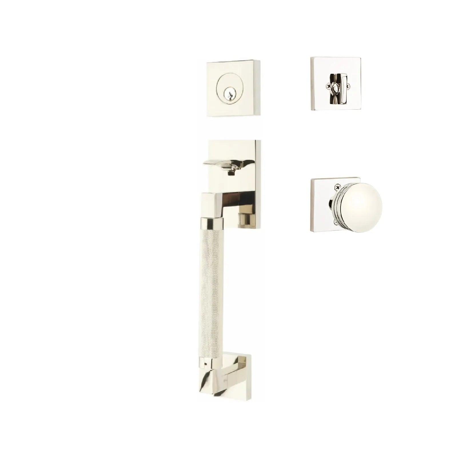 Emtek Hercules Knurled Sectional Tubular Entry Set with Bern Knob Lifetime Polished Nickel