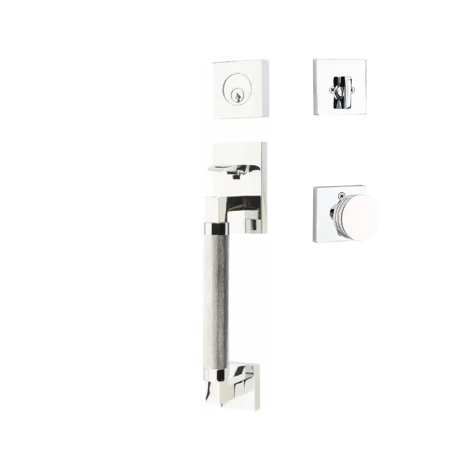Emtek Hercules Knurled Sectional Tubular Entry Set with Bern Knob Polished Chrome