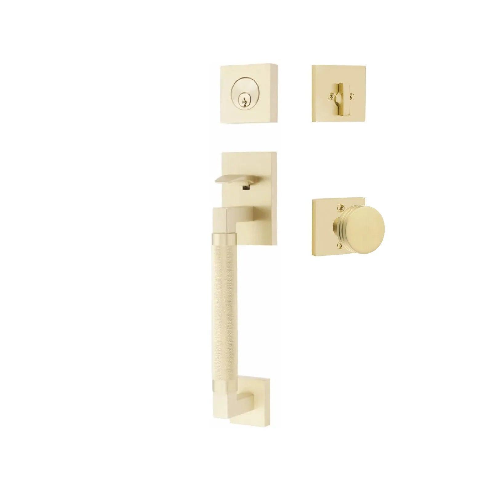 Emtek Hercules Knurled Sectional Tubular Entry Set with Bern Knob Satin Brass