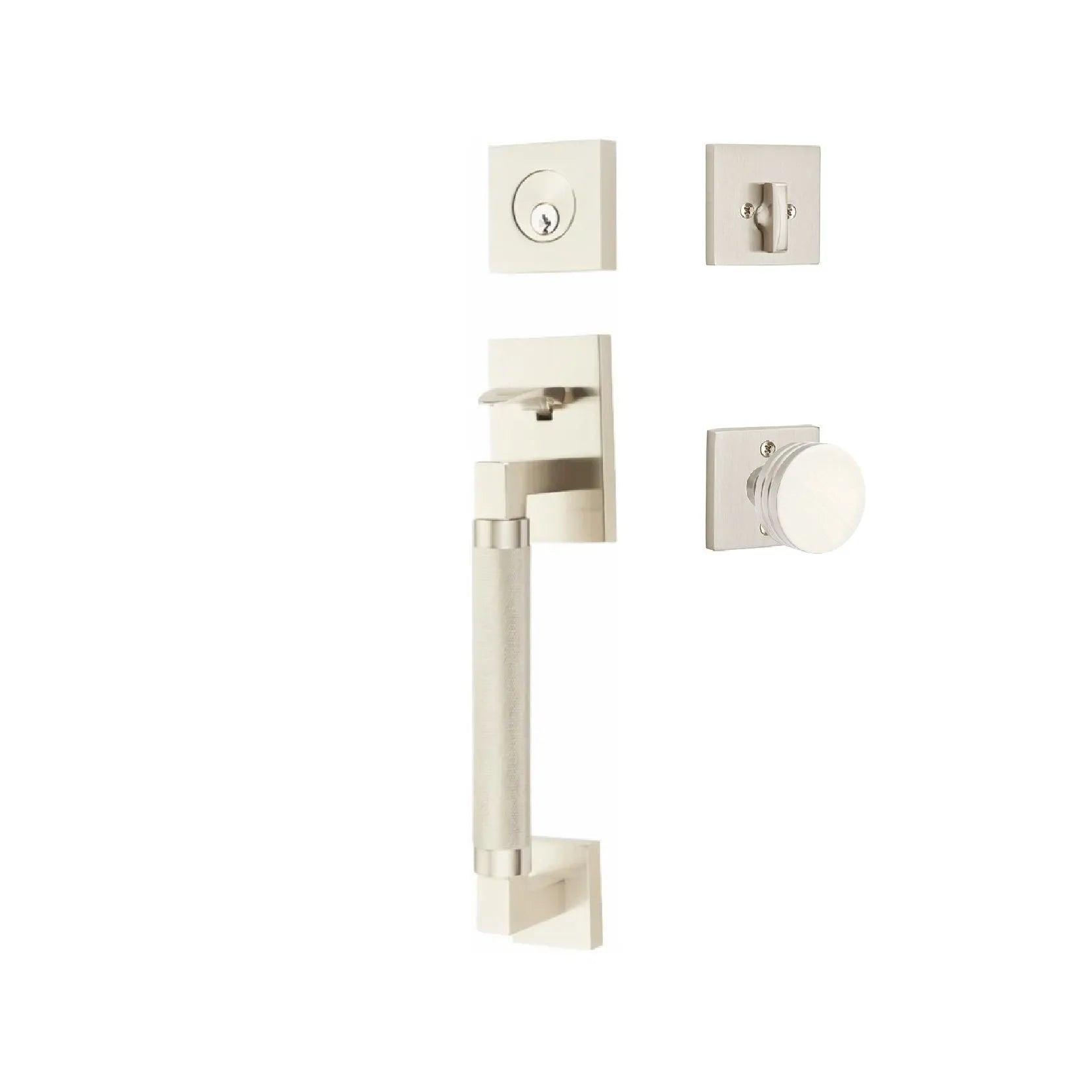 Emtek Hercules Knurled Sectional Tubular Entry Set with Bern Knob Satin Nickel