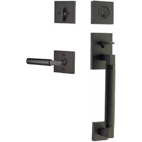 Emtek Hercules Knurled Sectional Tubular Entry Set with Hercules Lever Flat Black