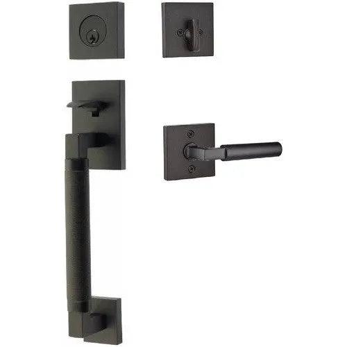 Emtek Hercules Knurled Sectional Tubular Entry Set with Hercules Lever Flat Black