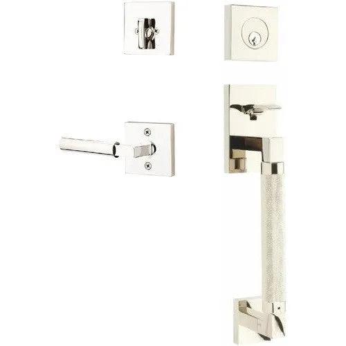 Emtek Hercules Knurled Sectional Tubular Entry Set with Hercules Lever Lifetime Polished Nickel