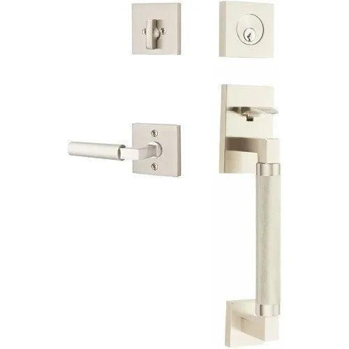 Emtek Hercules Knurled Sectional Tubular Entry Set with Hercules Lever Satin Nickel
