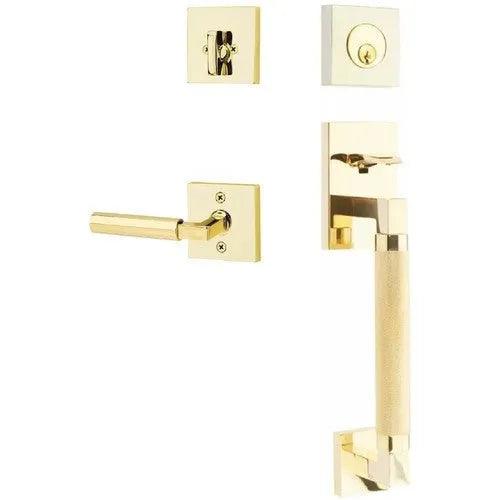 Emtek Hercules Knurled Sectional Tubular Entry Set with Hercules Lever Unlacquered Brass