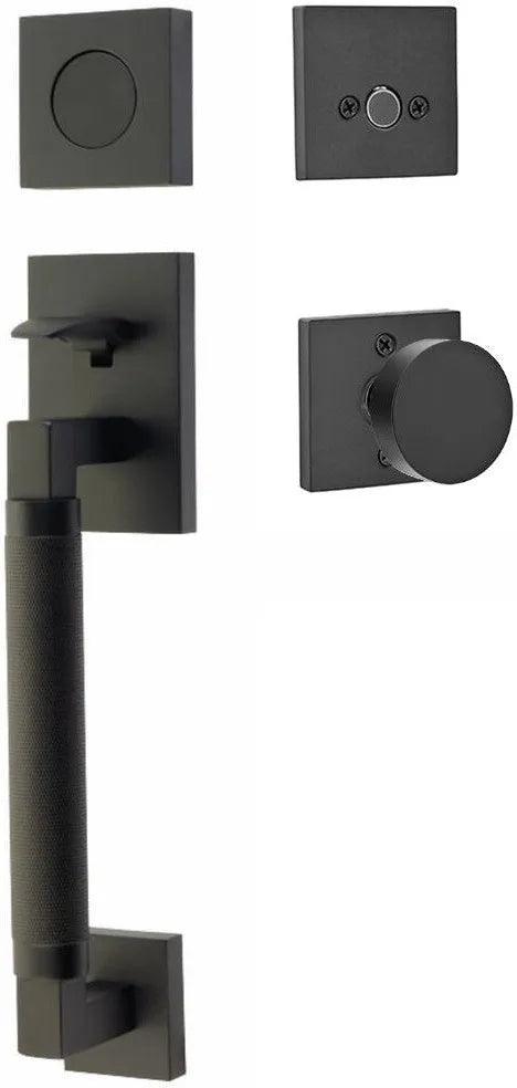 Emtek Hercules Knurled Sectional Tubular Entry Set with Round Knob Flat Black