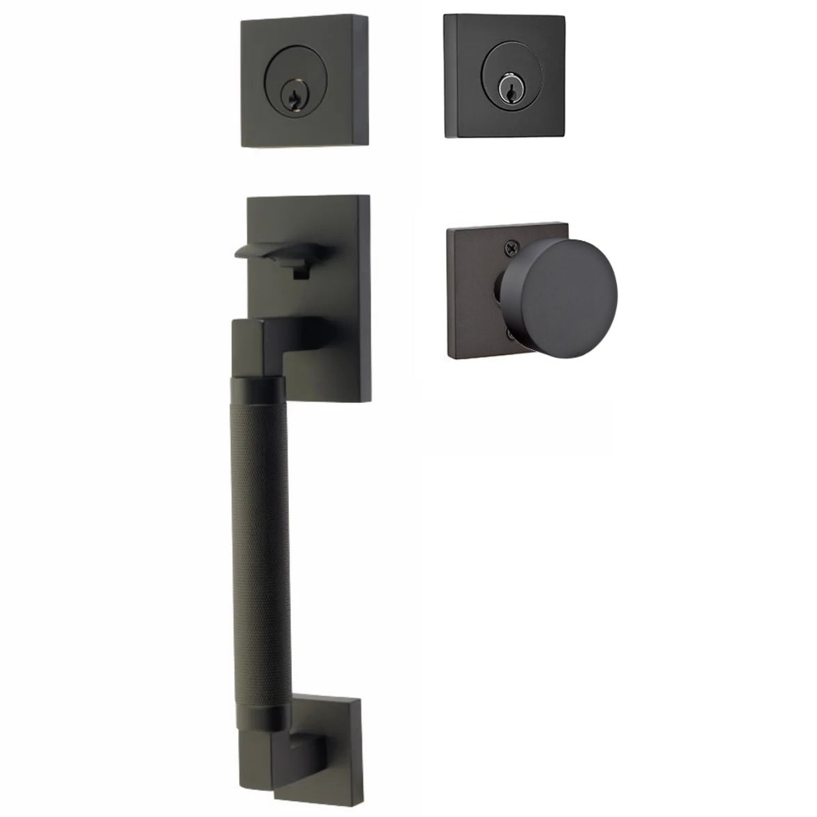 Emtek Hercules Knurled Sectional Tubular Entry Set with Round Knob Flat Black