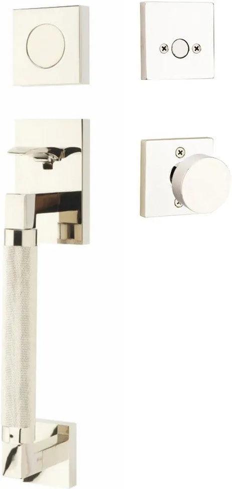 Emtek Hercules Knurled Sectional Tubular Entry Set with Round Knob Lifetime Polished Nickel