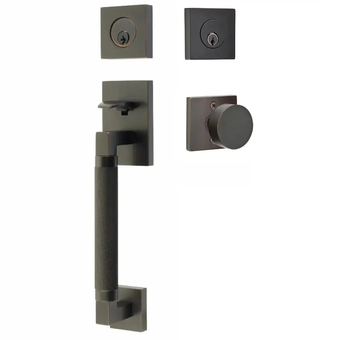 Emtek Hercules Knurled Sectional Tubular Entry Set with Round Knob in Oil Rubbed Bronze finish