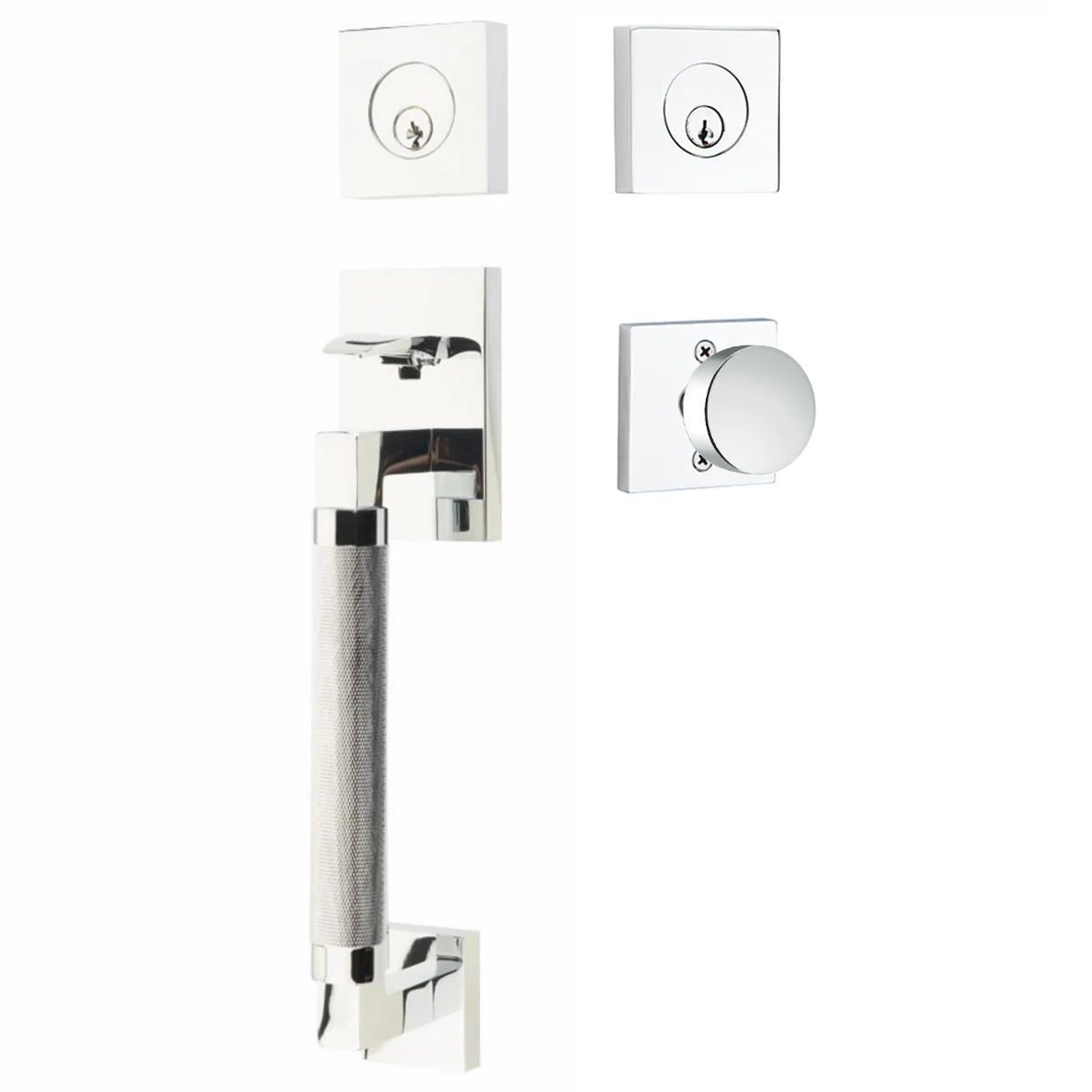 Emtek Hercules Knurled Sectional Tubular Entry Set with Round Knob Polished Chrome