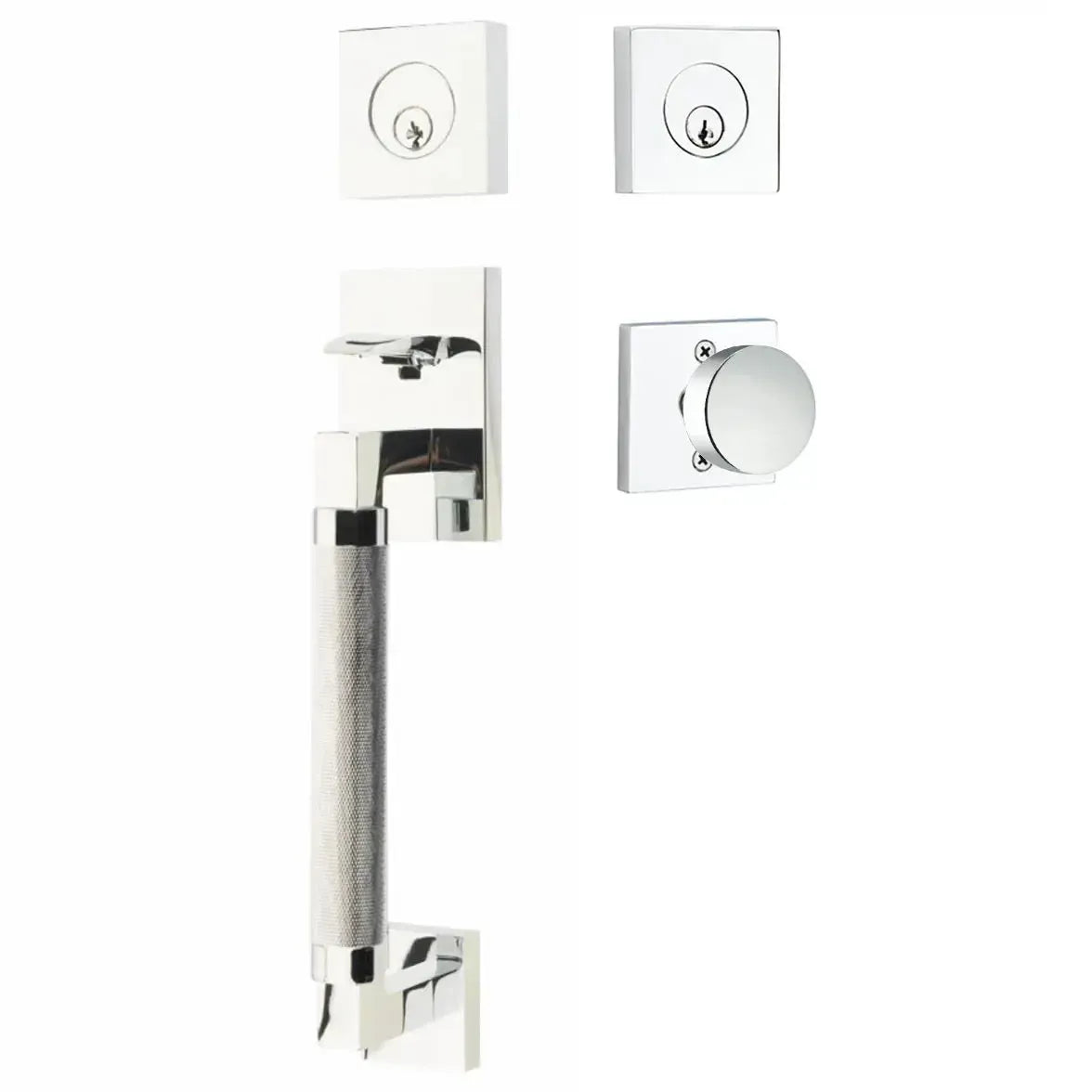 Emtek Hercules Knurled Sectional Tubular Entry Set with Round Knob in Polished Chrome finish