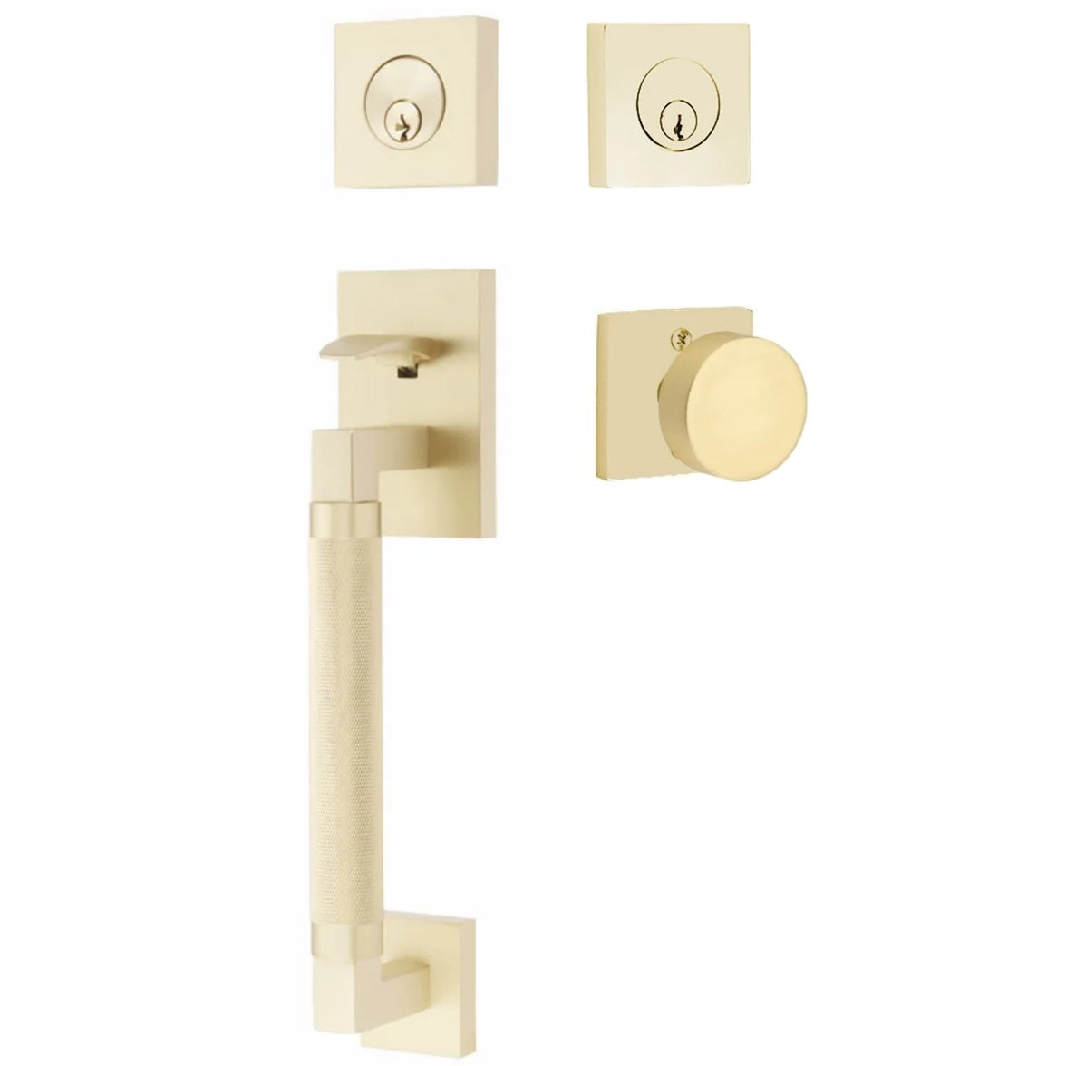Emtek Hercules Knurled Sectional Tubular Entry Set with Round Knob Satin Brass
