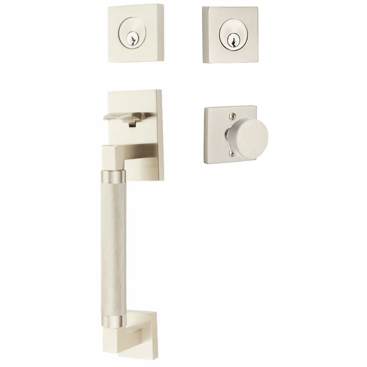 Emtek Hercules Knurled Sectional Tubular Entry Set with Round Knob Satin Nickel