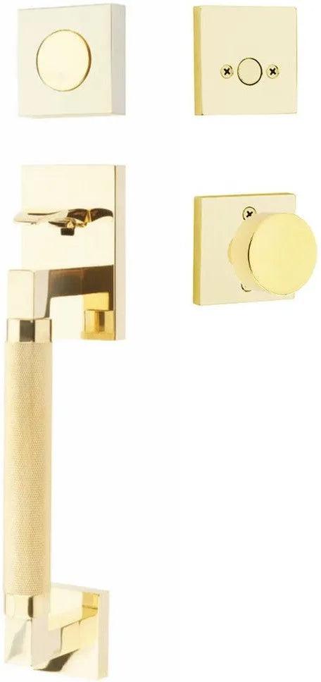 Emtek Hercules Knurled Sectional Tubular Entry Set with Round Knob Unlacquered Brass