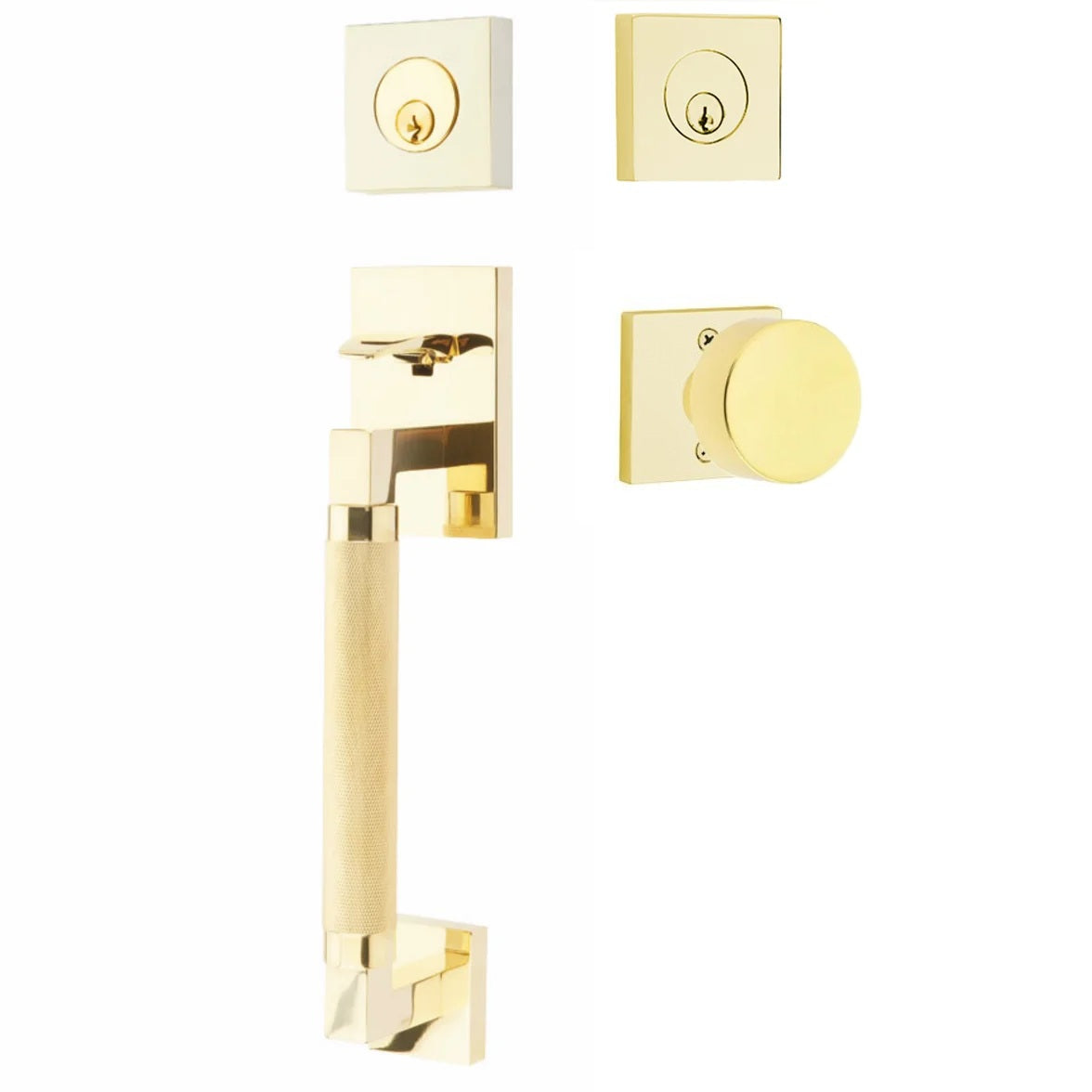 Emtek Hercules Knurled Sectional Tubular Entry Set with Round Knob Unlacquered Brass