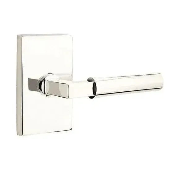 Emtek Hercules Lever with Modern Rectangular Rosette in Lifetime Polished Nickel finish