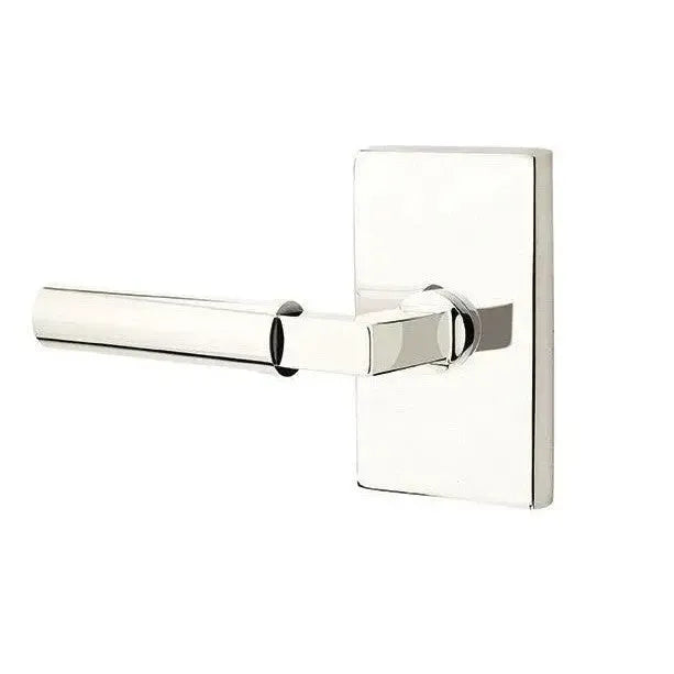 Emtek Hercules Lever with Modern Rectangular Rosette in Lifetime Polished Nickel finish