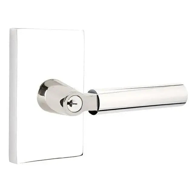 Emtek Hercules Lever with Modern Rectangular Rosette in Polished Chrome finish