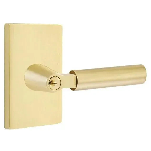 Emtek Hercules Lever with Modern Rectangular Rosette in Satin Brass finish