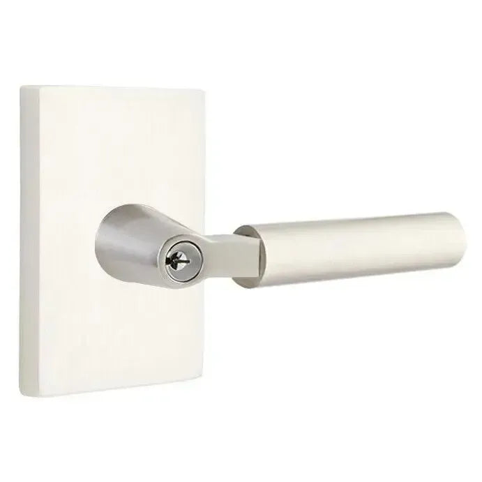 Emtek Hercules Lever with Modern Rectangular Rosette in Satin Nickel finish