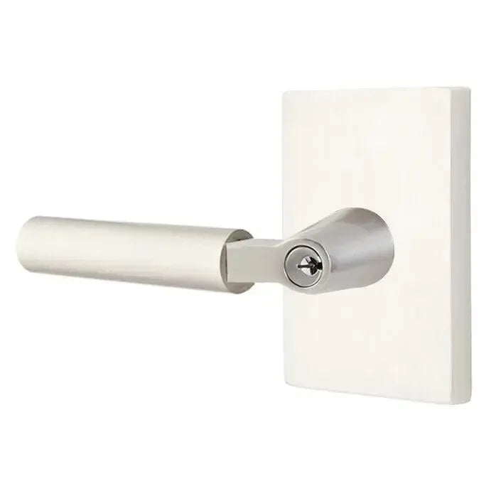 Emtek Hercules Lever with Modern Rectangular Rosette in Satin Nickel finish