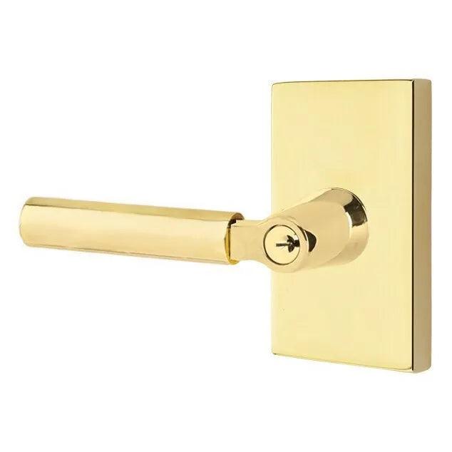 Emtek Hercules Lever with Modern Rectangular Rosette Unlacquered Brass