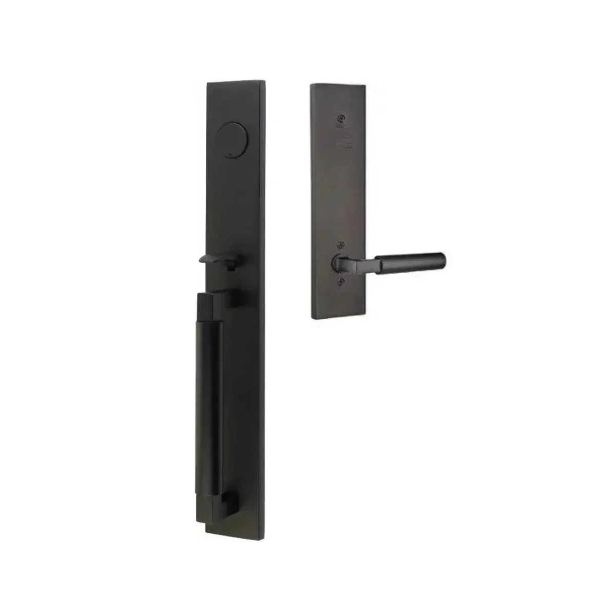The Emtek Hercules Smooth Full Length Tubular Entry Set with Hercules Lever in Flat Black finish.