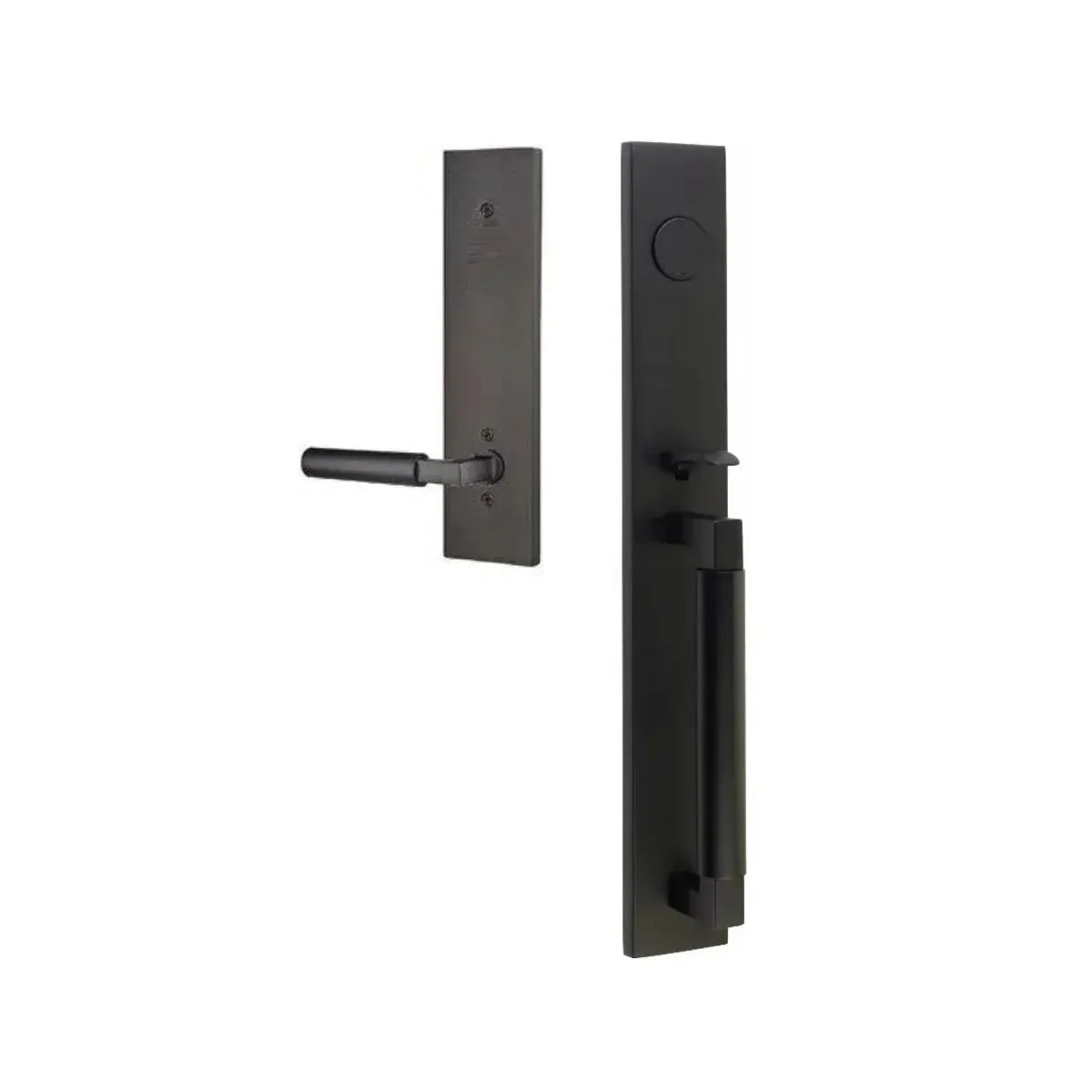 The Emtek Hercules Smooth Full Length Tubular Entry Set with Hercules Lever in Flat Black finish.