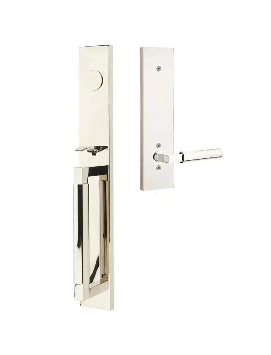 The Emtek Hercules Smooth Full Length Tubular Entry Set with Hercules Lever in Lifetime Polished Nickel finish.