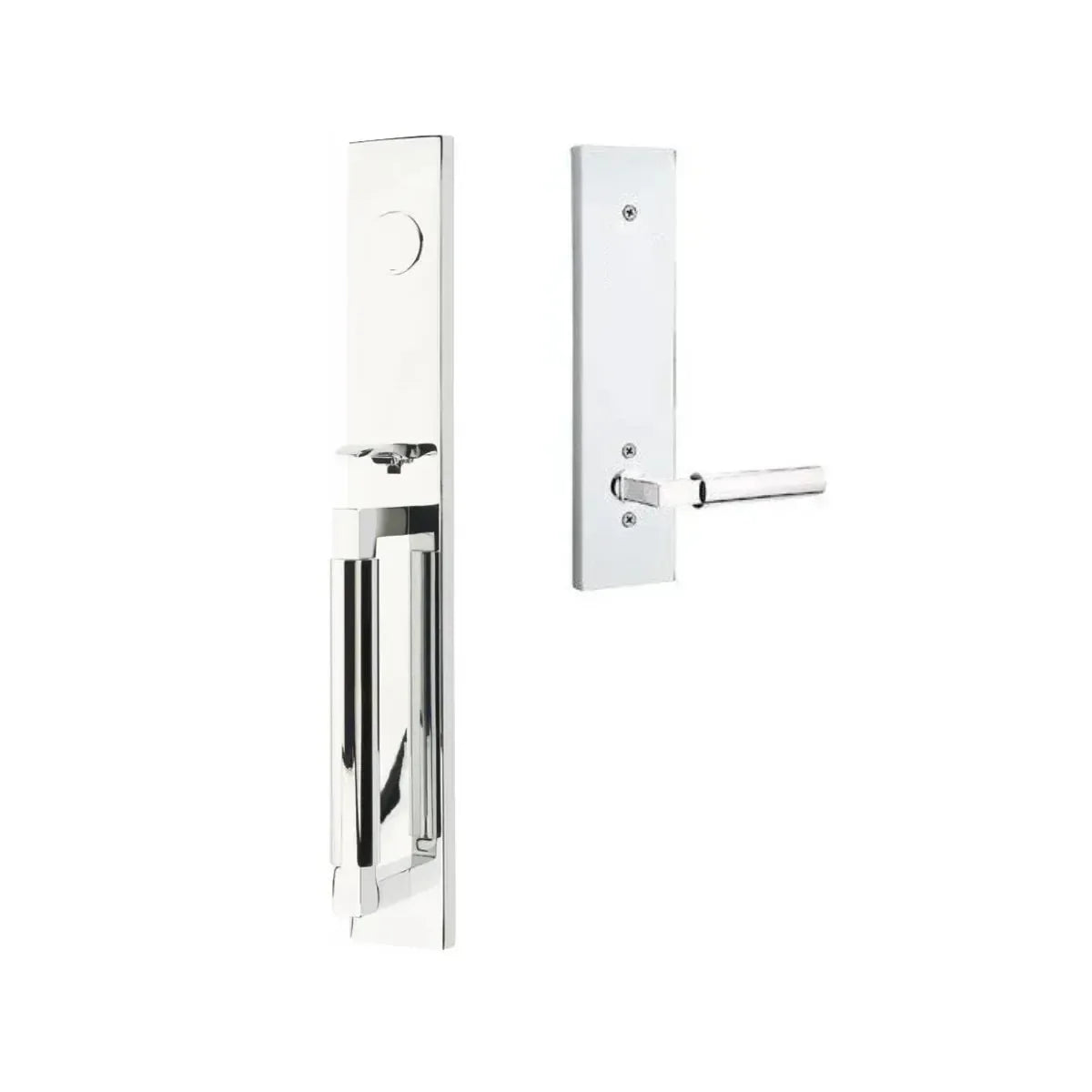 The Emtek Hercules Smooth Full Length Tubular Entry Set with Hercules Lever in Polished Chrome finish.