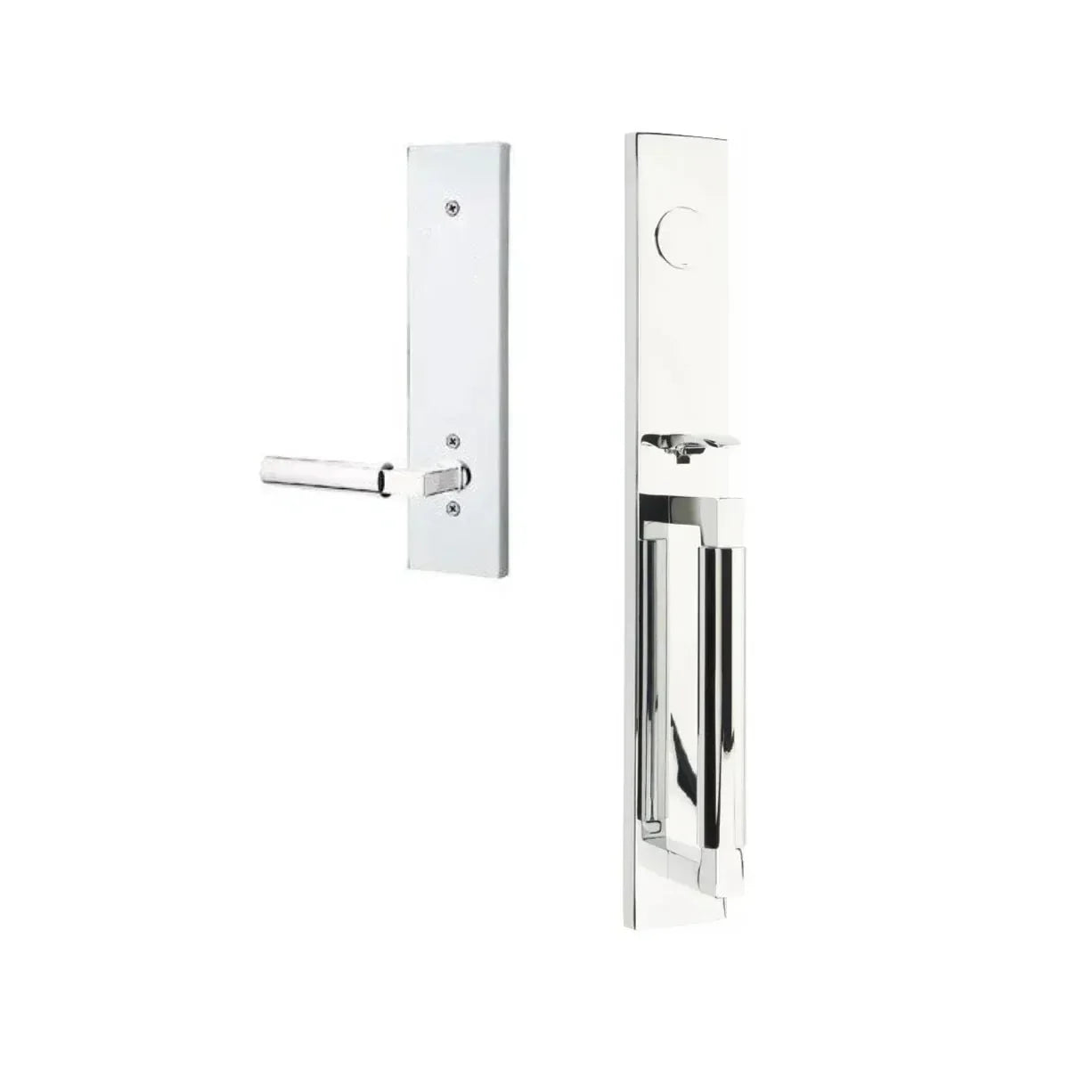 The Emtek Hercules Smooth Full Length Tubular Entry Set with Hercules Lever in Polished Chrome finish.