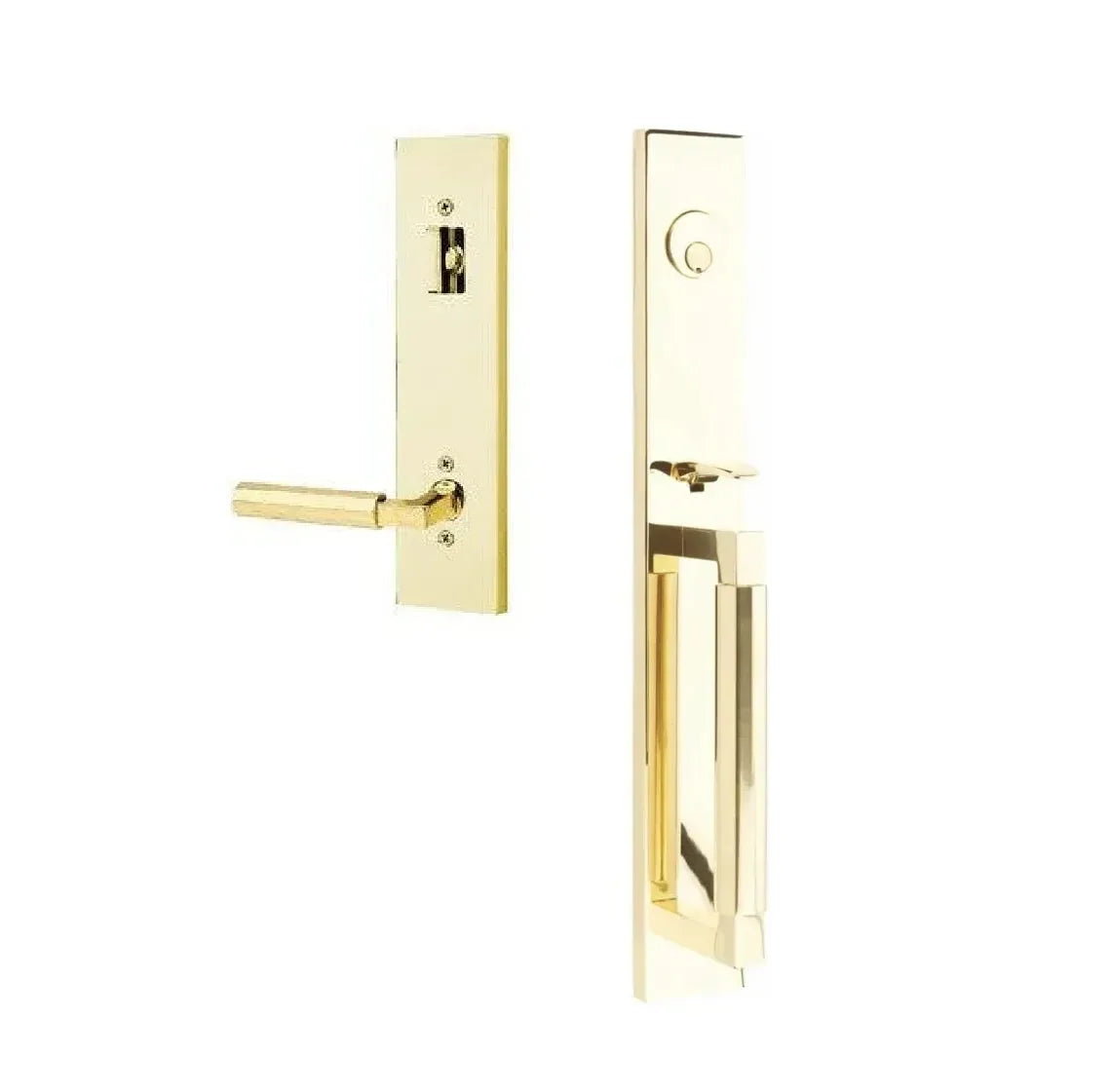 The Emtek Hercules Smooth Full Length Tubular Entry Set with Hercules Lever in Unlacquered Brass finish.