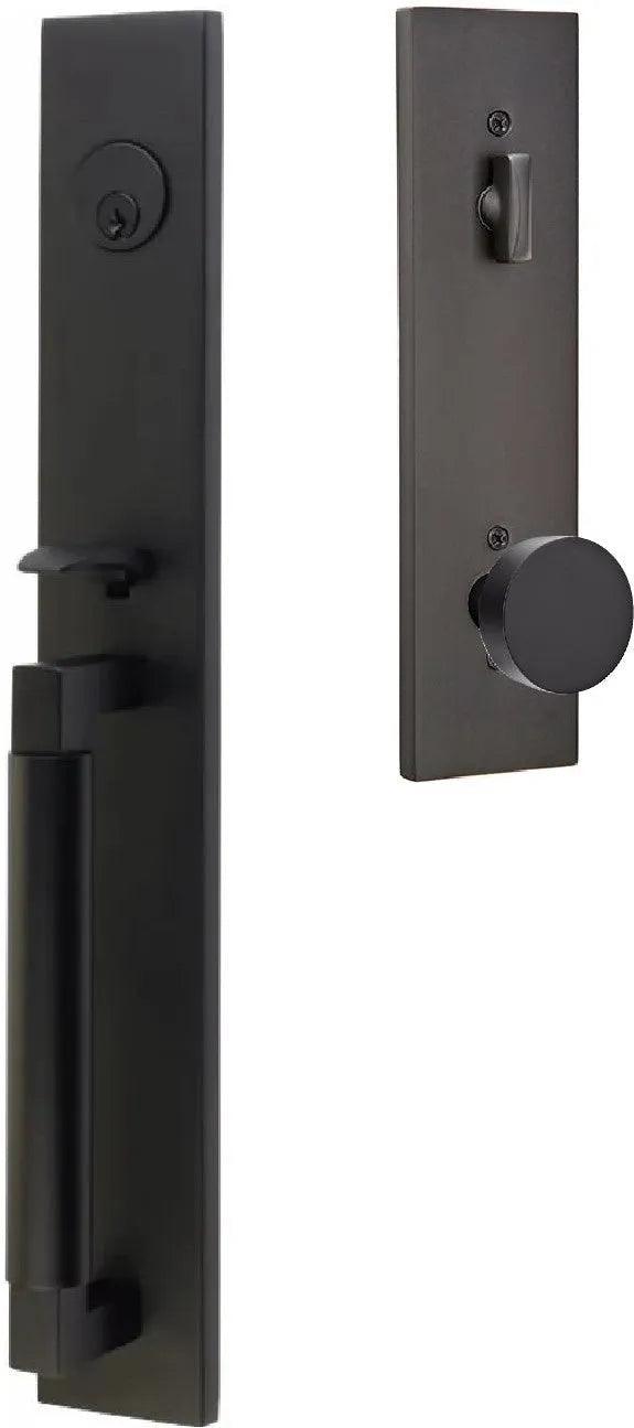 Emtek Hercules Smooth Full Length Tubular Entry Set with Round Knob Flat Black