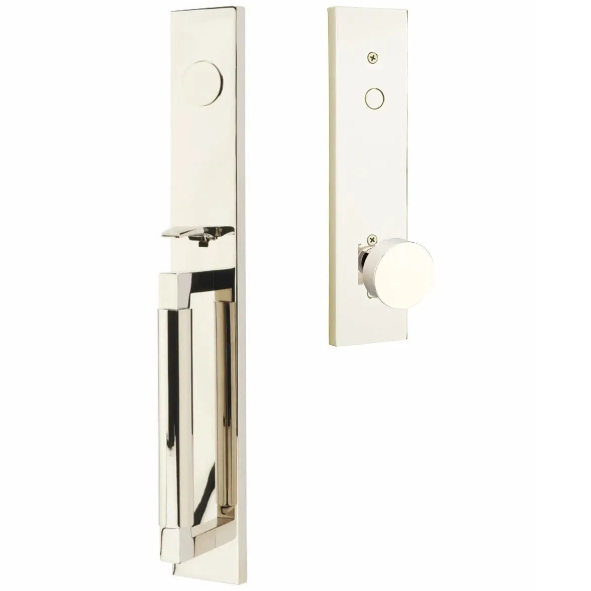 Emtek Hercules Smooth Full Length Tubular Entry Set with Round Knob in Lifetime Polished Nickel finish